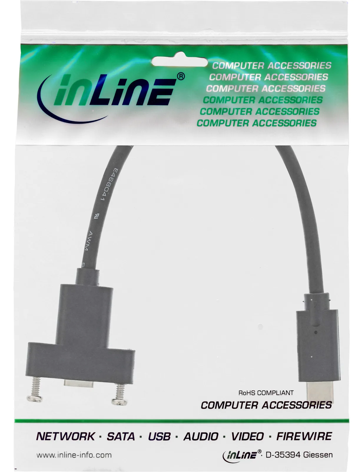InLine USB 3.2 Gen.2 Adapterkabel - Stecker C auf Einbaubuchse C - 0,20m, Ansicht 3
