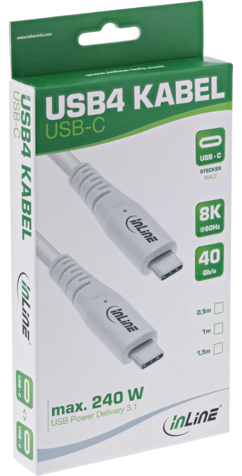 InLine USB4 Kabel - USB-C Stecker/Stecker - PD 240W - 8K60Hz - TPE - weiß - 2m, Ansicht 3