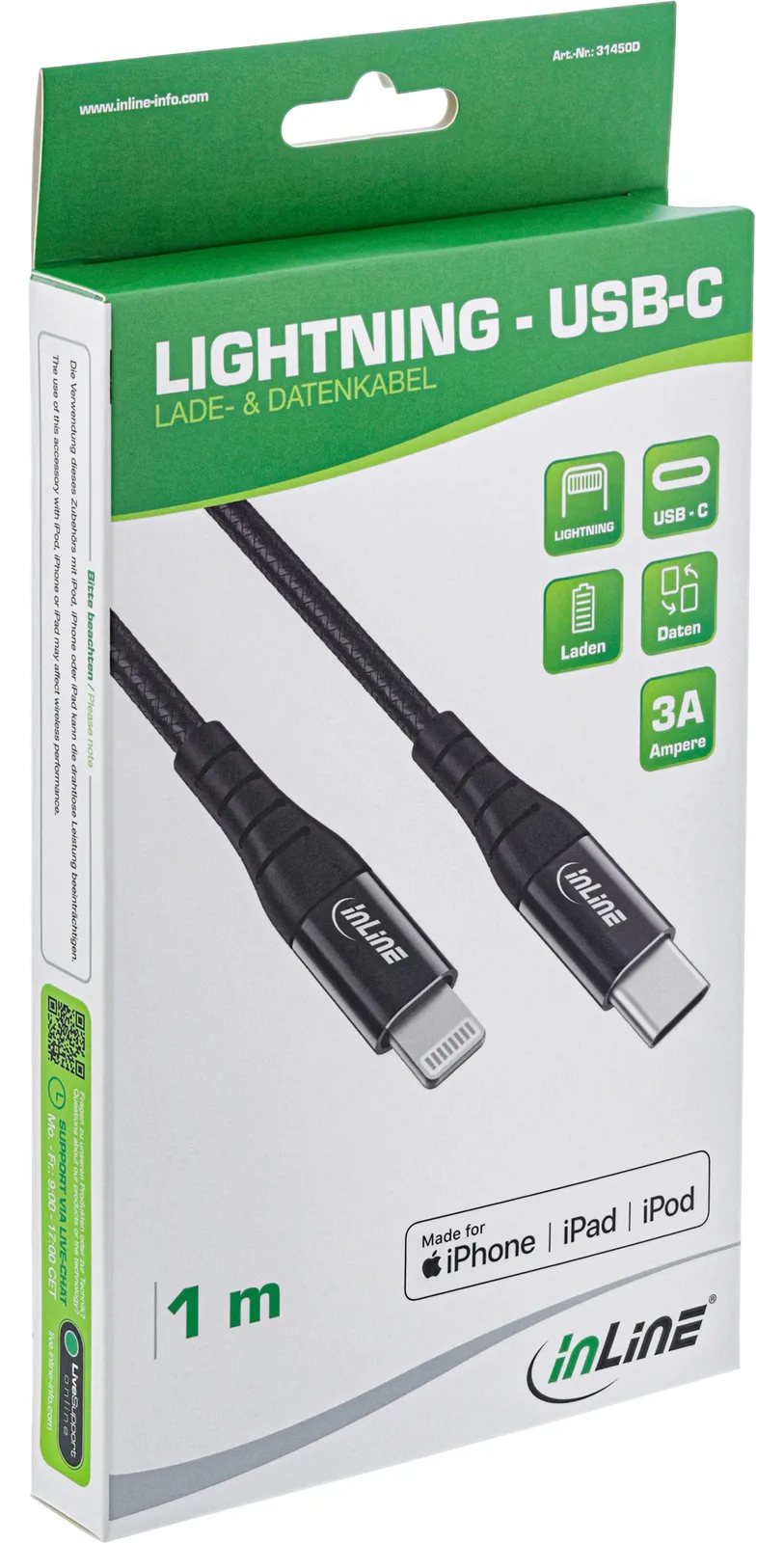 InLine USB-C Lightning Kabel - für iPad - iPhone - iPod - schwarz/Alu - 2m MFi, Ansicht 4