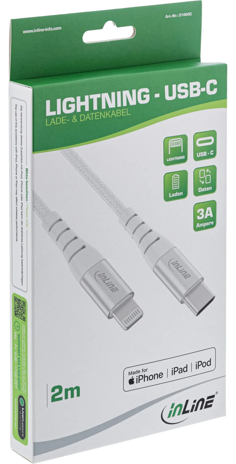 InLine USB-C Lightning Kabel - für iPad - iPhone - iPod - silber/Alu - 2m MFi, Ansicht 4