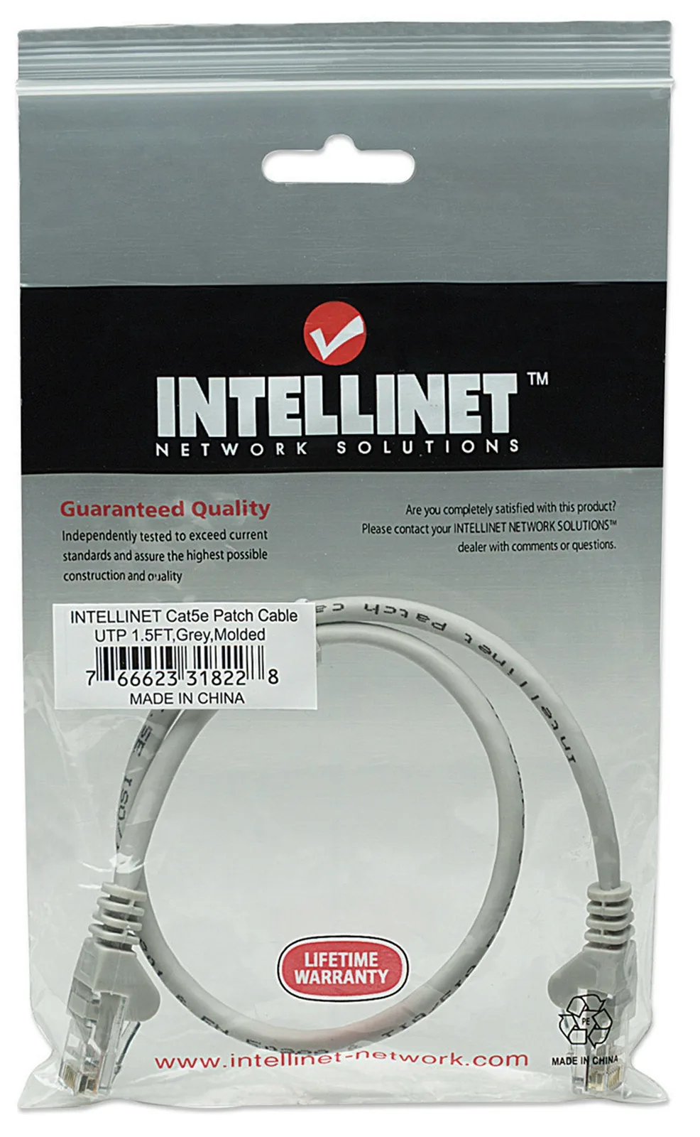 Intellinet Network Patch Cable, Cat5e, 0.5m, Grey, CCA, U/UTP, PVC, RJ45 - Patch-Kabel - RJ-45 (M), Ansicht 4