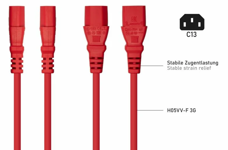 kabelmeister Kaltgeräteverlängerung C14 an rot - Kabel - Verlängerungskabel, Ansicht 2
