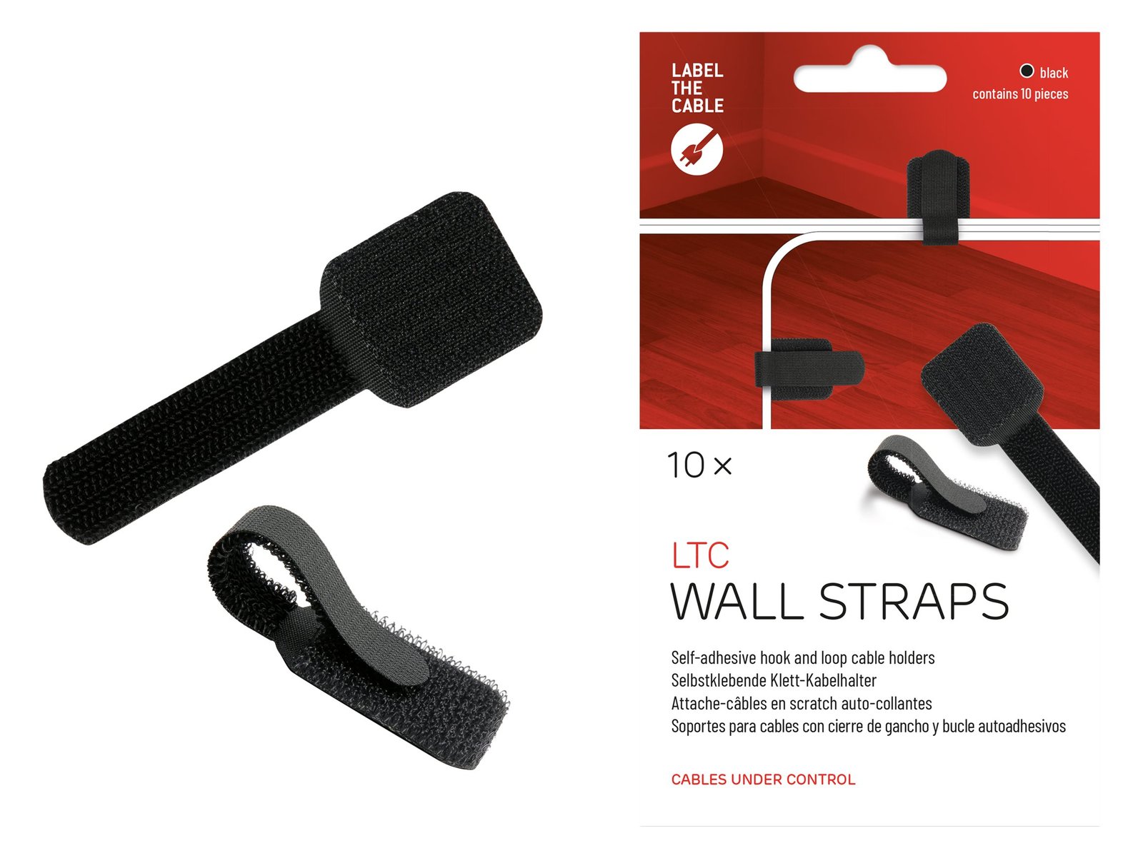 Label-the-cable LTC WALL STRAPS - Kabelhalter - Oberfläche montierbar, geeignet für Wandmontage - 9 cm - Schwarz von LumaTech