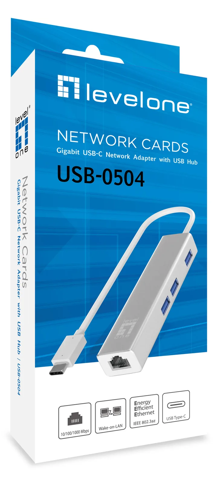 LevelOne Adapter USB-C -> RJ45 10/100/1000.3xUSB3.0 0.15m si - Adapter - Digital/Daten, Ansicht 2