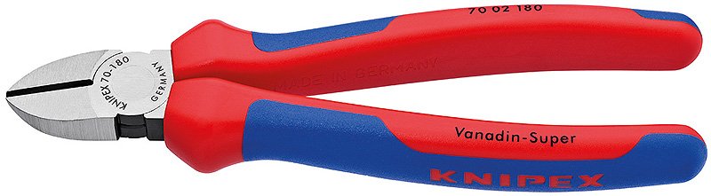 KNIPEX 70 02 180 - Diagonale Zange - Chrom-Vanadium-Stahl - Kunststoff - Blau - Rot - 180 mm - 252 g