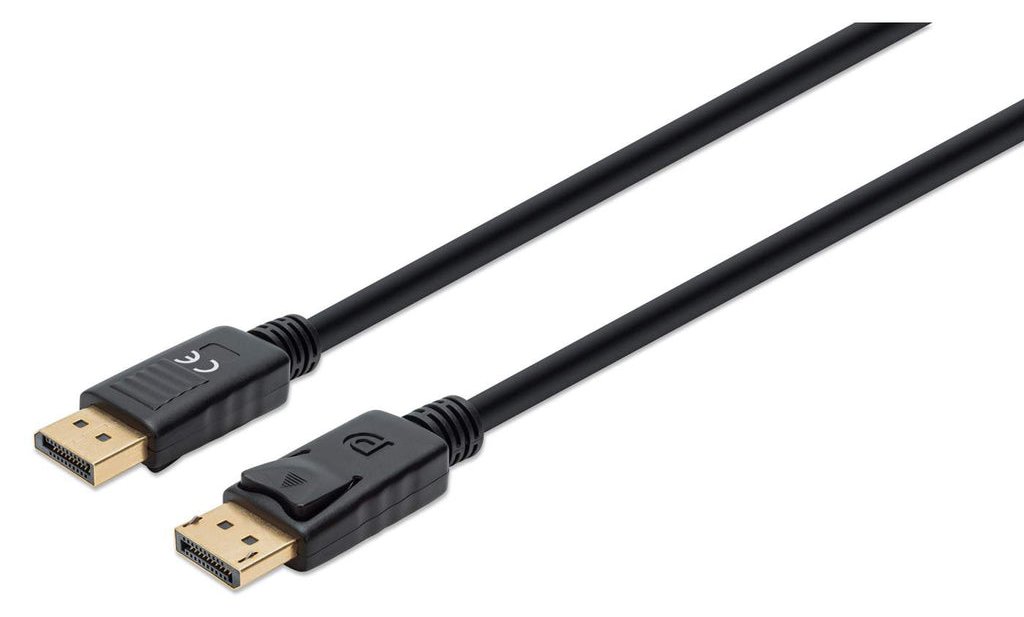 Manhattan DisplayPort 1.4 Cable, 8K@60hz, 1m, PVC Cable, Male to Male, With Latches, Fully Shielded, Black, Polybag von LumaTech