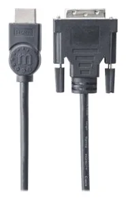 Manhattan HDMI to DVI-D 24+1 Cable, 1.8m, Male to Male, Black, Equivalent to Startech HDMIDVIMM6, Dual Link, Ansicht 4
