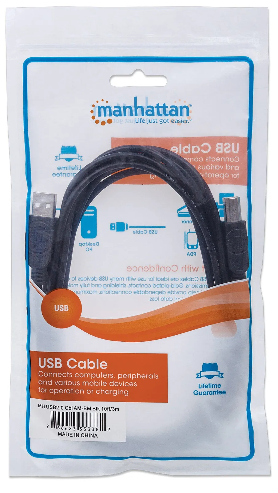Manhattan USB-A to USB-B Cable, 3m, Male to Male, 480 Mbps (USB 2.0), Ansicht 4