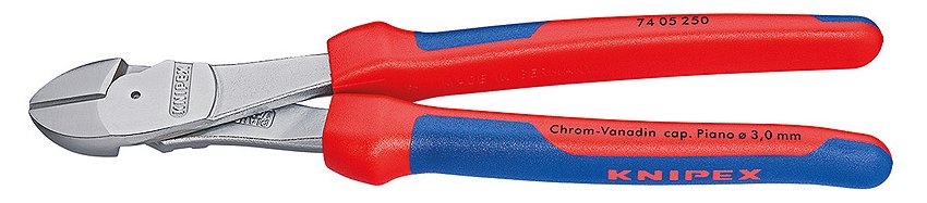 KNIPEX 74 05 250 - Diagonale Zange - Chrom-Vanadium-Stahl - Kunststoff - Blau - Rot - 250 mm - 440 g