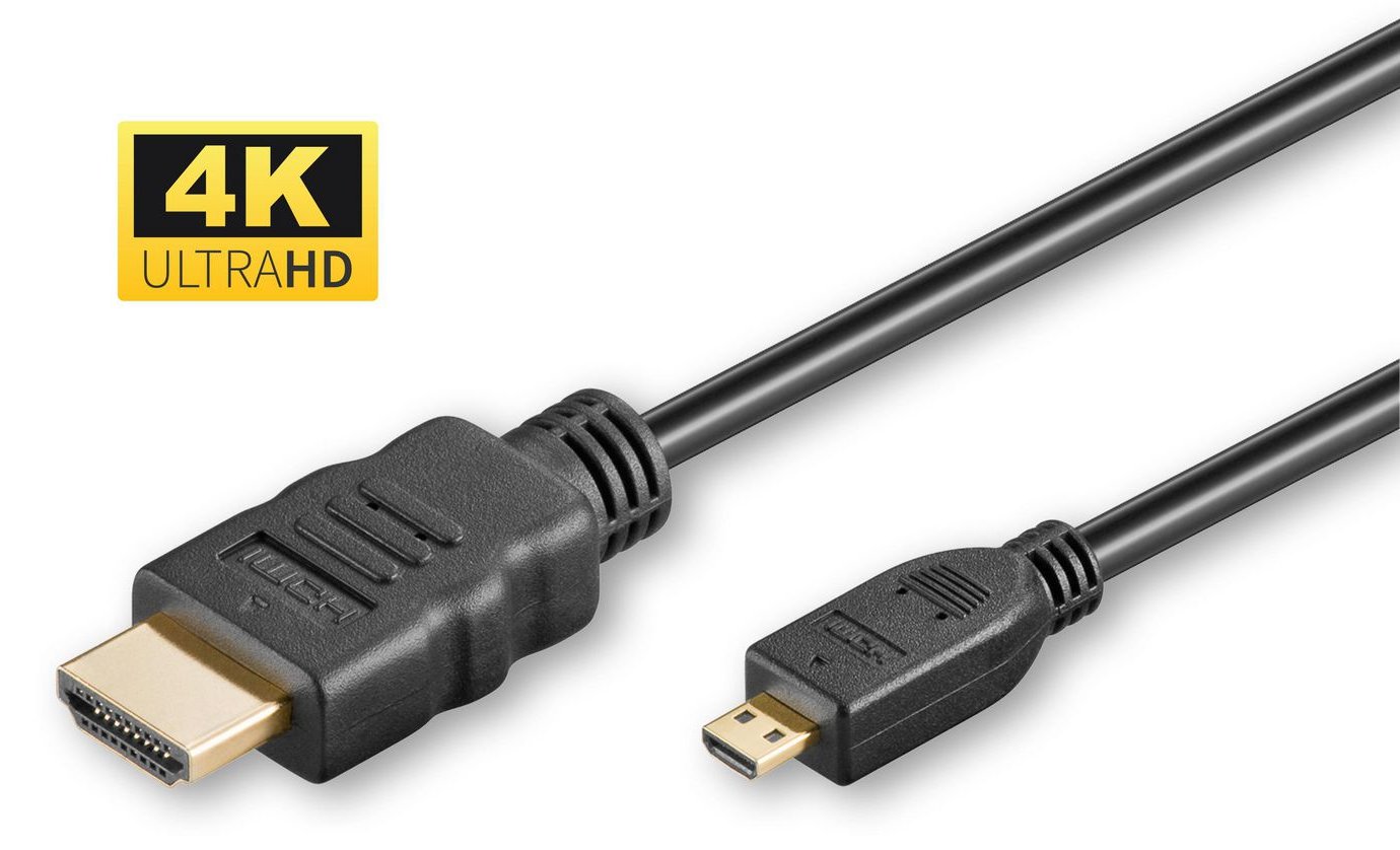MicroConnect Highspeed - HDMI-Kabel mit Ethernet - 19 pin micro HDMI Type D männlich zu HDMI männlich - 2 m - Schwarz