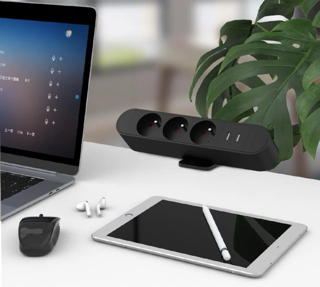 MicroConnect Multi Desktop Power Socket 3 Ways French 1 x USB-A 2 - Digital/Daten, Ansicht 4