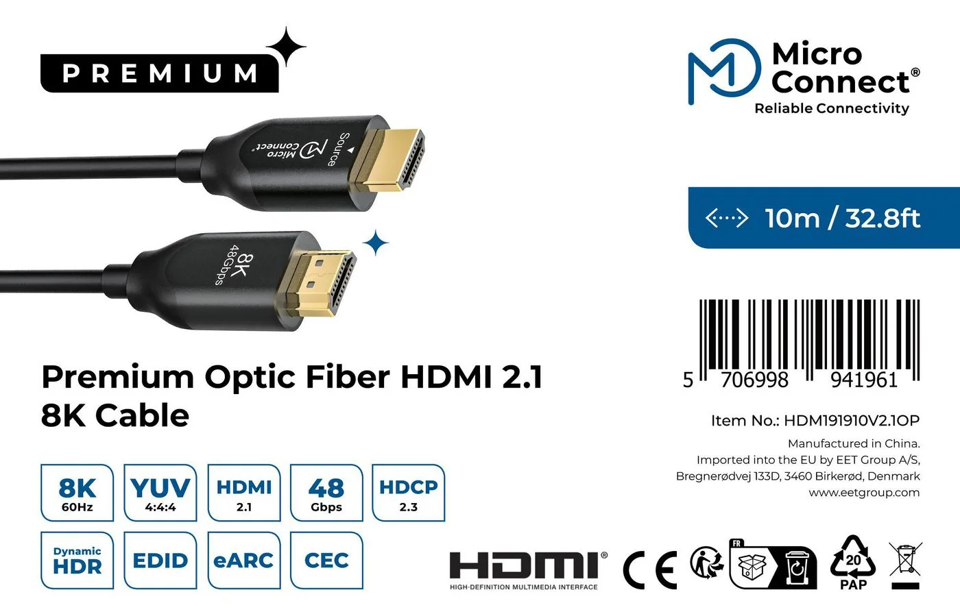MicroConnect Premium - HDMI-Kabel mit Ethernet - HDMI männlich zu HDMI männlich - 10 m - Kupfer/Kohlefaser - Schwarz, Ansicht 4