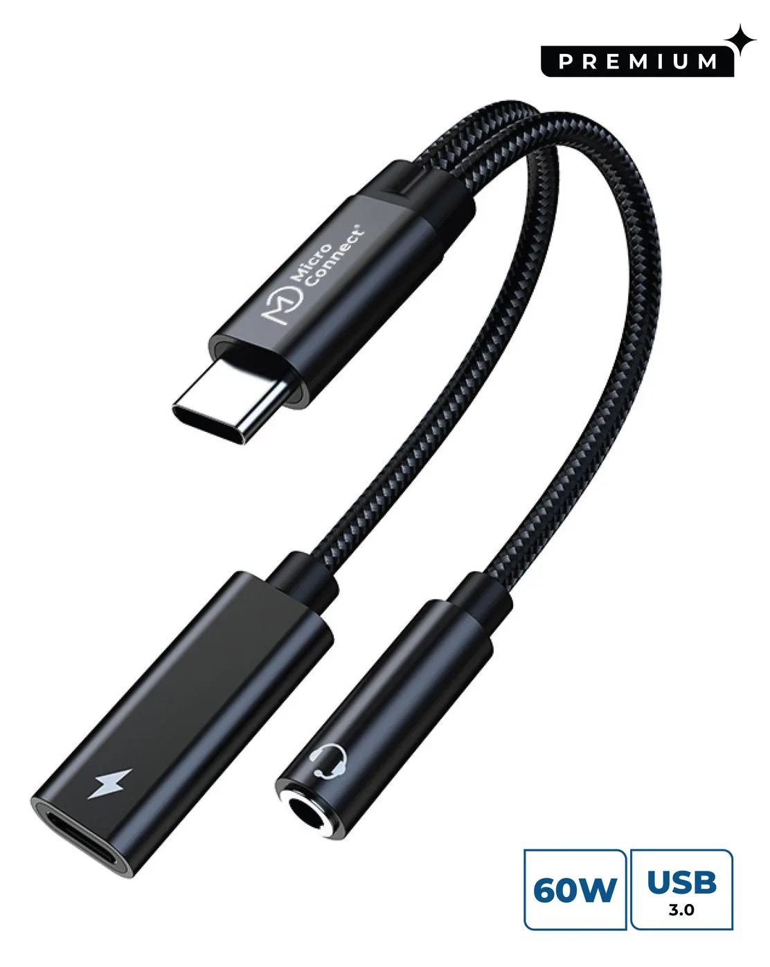 MicroConnect USB-C zu Kopfhöreranschluss / Ladeadapter - 24 pin USB-C männlich zu 3,5-mm-Klinkenstecker, USB-C (PD), Ansicht 2