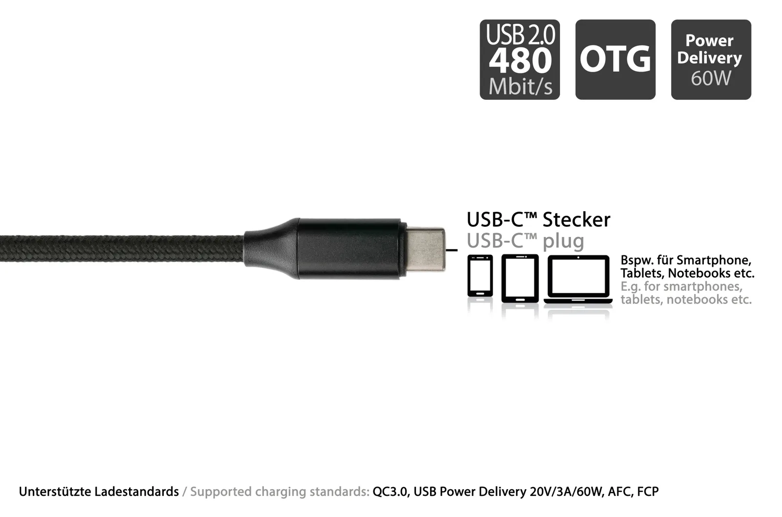 PYTHON USB 2.0 Lade-und Datenkabel QC 3.0 PD 60W schwarz - Adapter - Digital/Daten, Ansicht 4