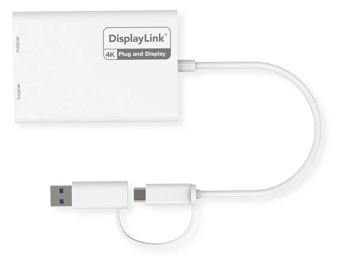 ROLINE Display Adapter USB Typ C A - Dual DP 4K60 ST/BU - Adapter - Digital/Daten, Ansicht 2