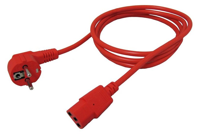ROLINE Stromkabel - CEE 7/7 (M) gewinkelt bis IEC 60320 C13 gerade - Rot