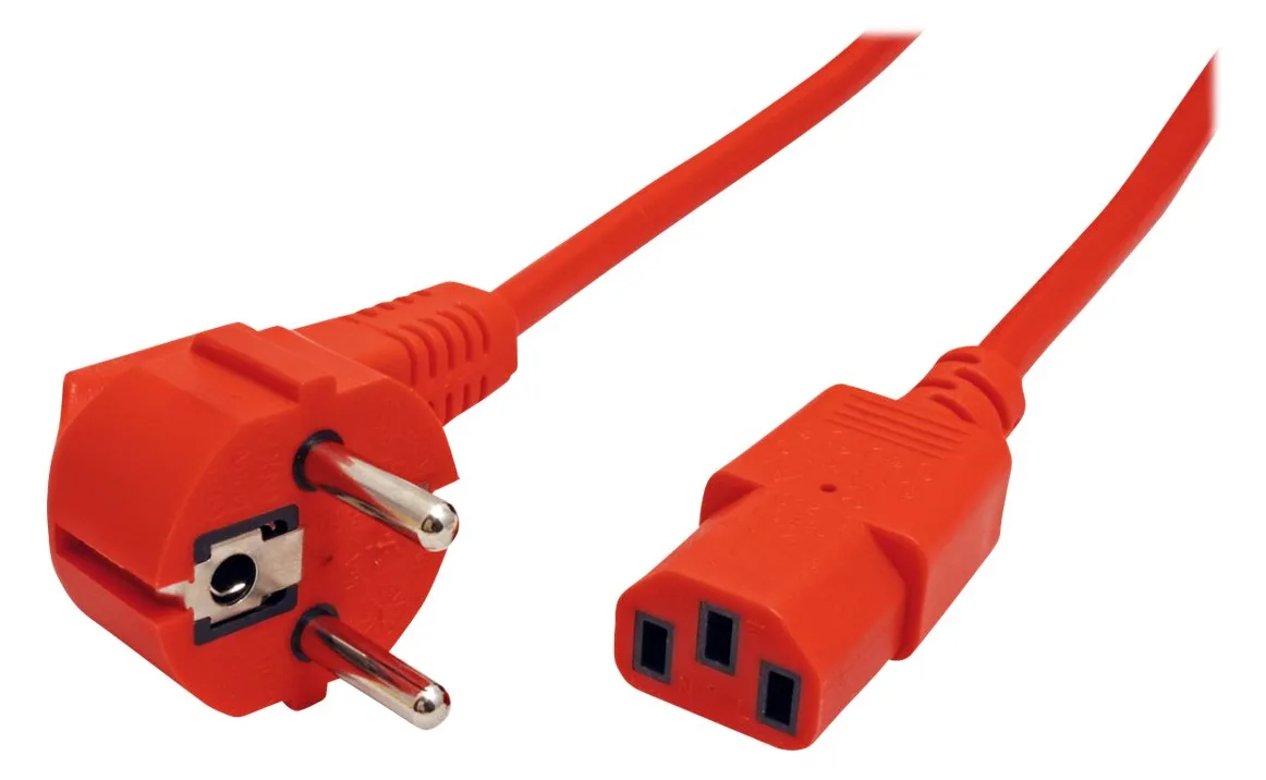ROLINE Stromkabel - CEE 7/7 (M) gewinkelt bis IEC 60320 C13 gerade - Rot, Ansicht 2