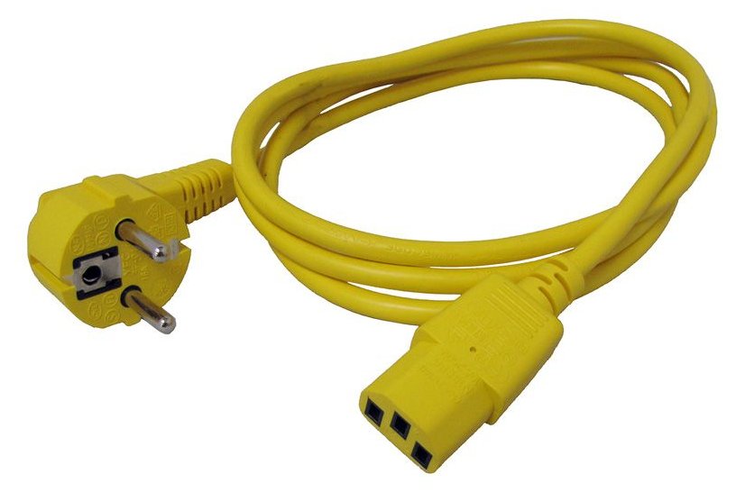 ROLINE Stromkabel - CEE 7/7 (M) gewinkelt bis IEC 60320 C13 gerade - Gelb