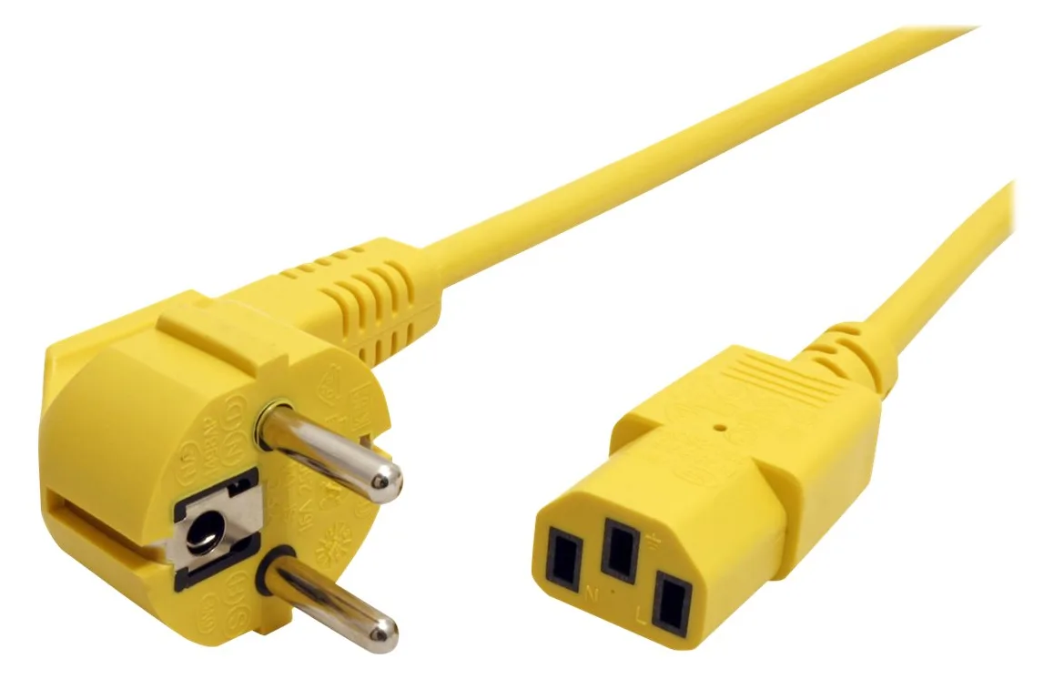 ROLINE Stromkabel - CEE 7/7 (M) gewinkelt bis IEC 60320 C13 gerade - Gelb, Ansicht 2