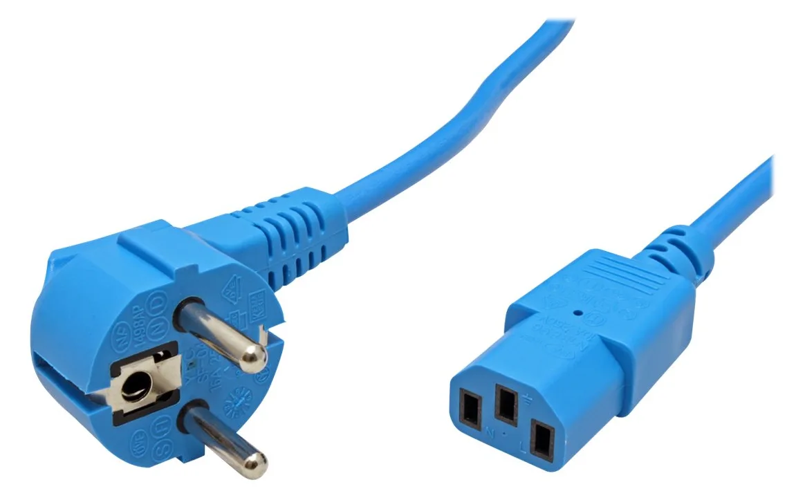 ROLINE Stromkabel - CEE 7/7 (M) gewinkelt bis IEC 60320 C13 gerade - Blau, Ansicht 2