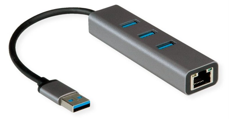 ROLINE USB3.2 Gen1 Gigabit Eth. Adapt.+Hub 3x - Digital/Daten