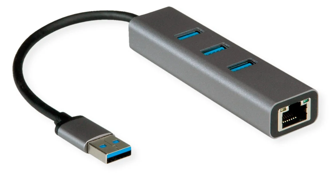 ROLINE USB3.2 Gen1 Gigabit Eth. Adapt.+Hub 3x - Digital/Daten, Ansicht 2