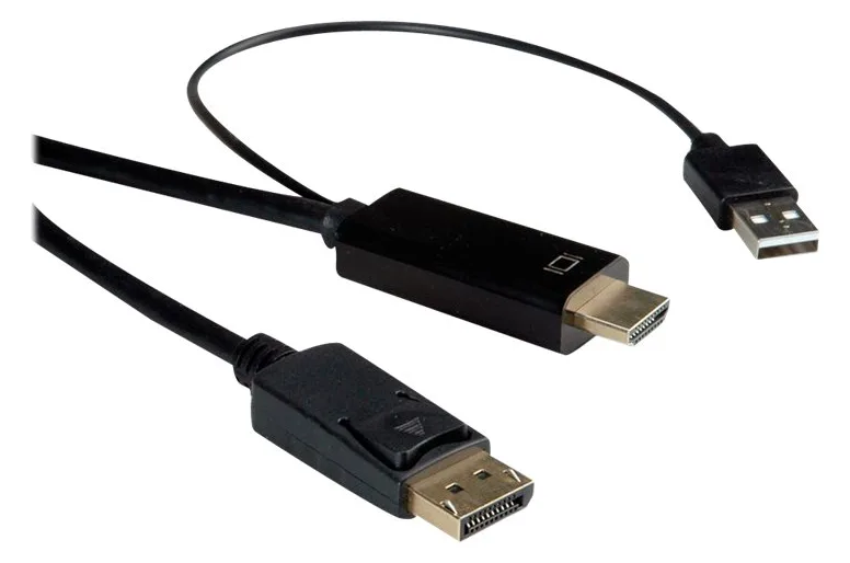 ROTRONIC-SECOMP Roline - Videokabel - HDMI, USB (nur Strom) männlich zu DisplayPort männlich - 1 m - abgeschirmt, Ansicht 2
