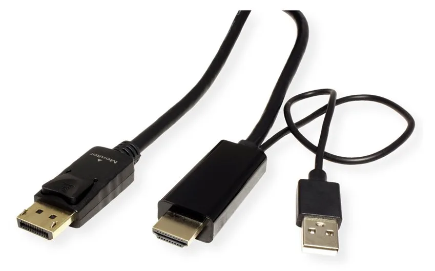 ROTRONIC-SECOMP Roline - Videokabel - HDMI, USB (nur Strom) männlich zu DisplayPort männlich - 2 m - abgeschirmt, Ansicht 4