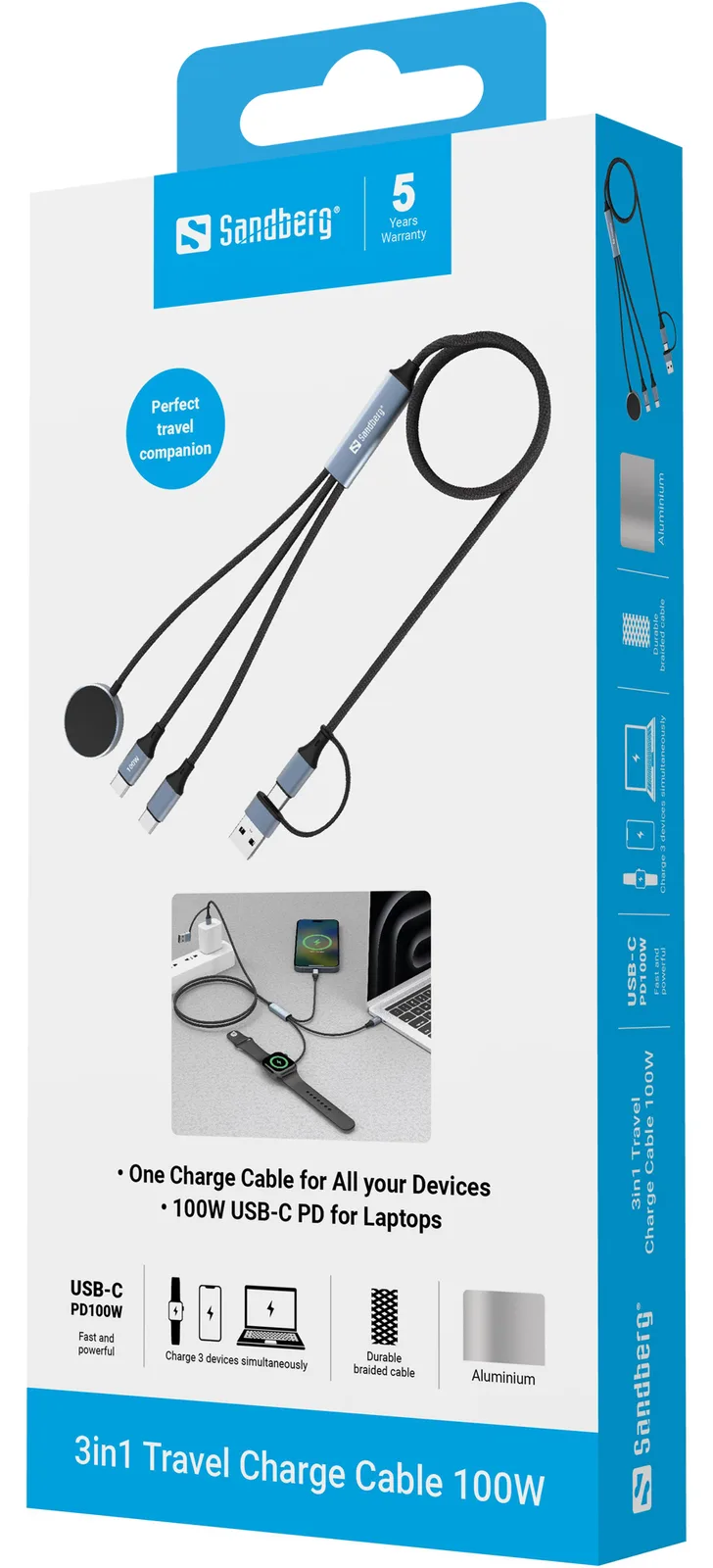 SANDBERG 3in1 Travel Charge Cable 100W - Kabel - Digital/Daten, Ansicht 2