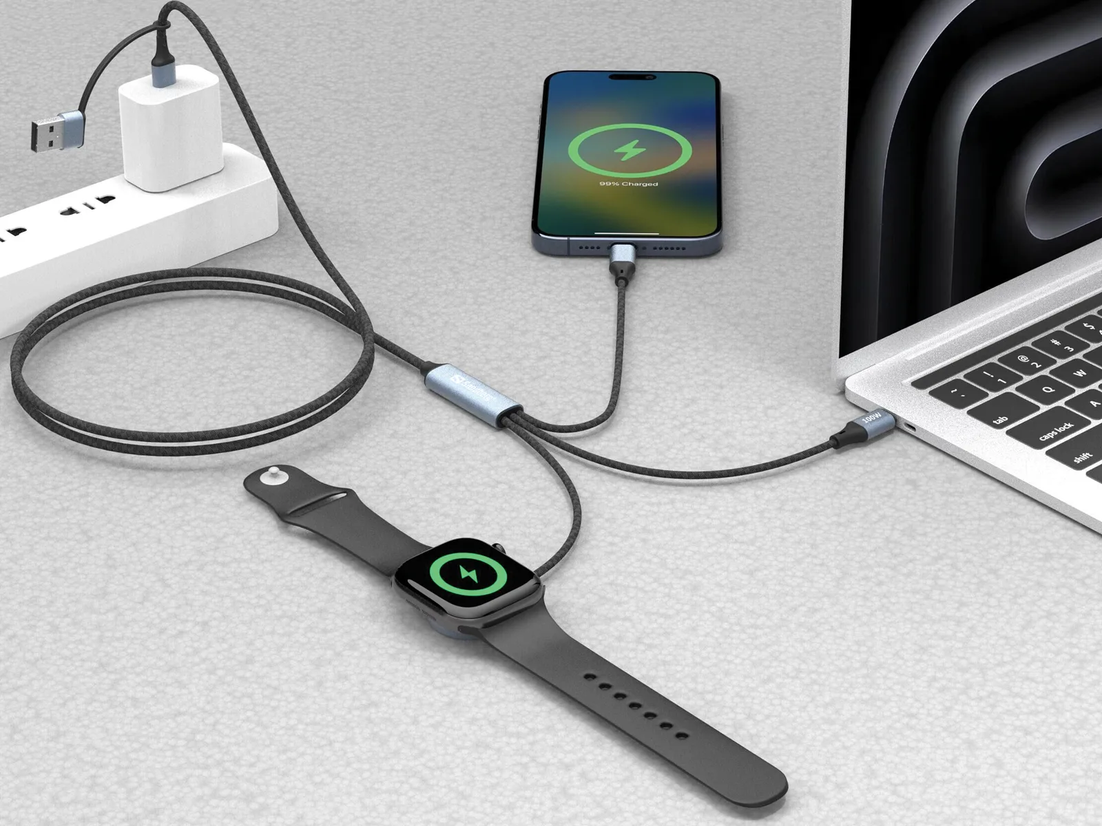 SANDBERG 3in1 Travel Charge Cable 100W - Kabel - Digital/Daten, Ansicht 3