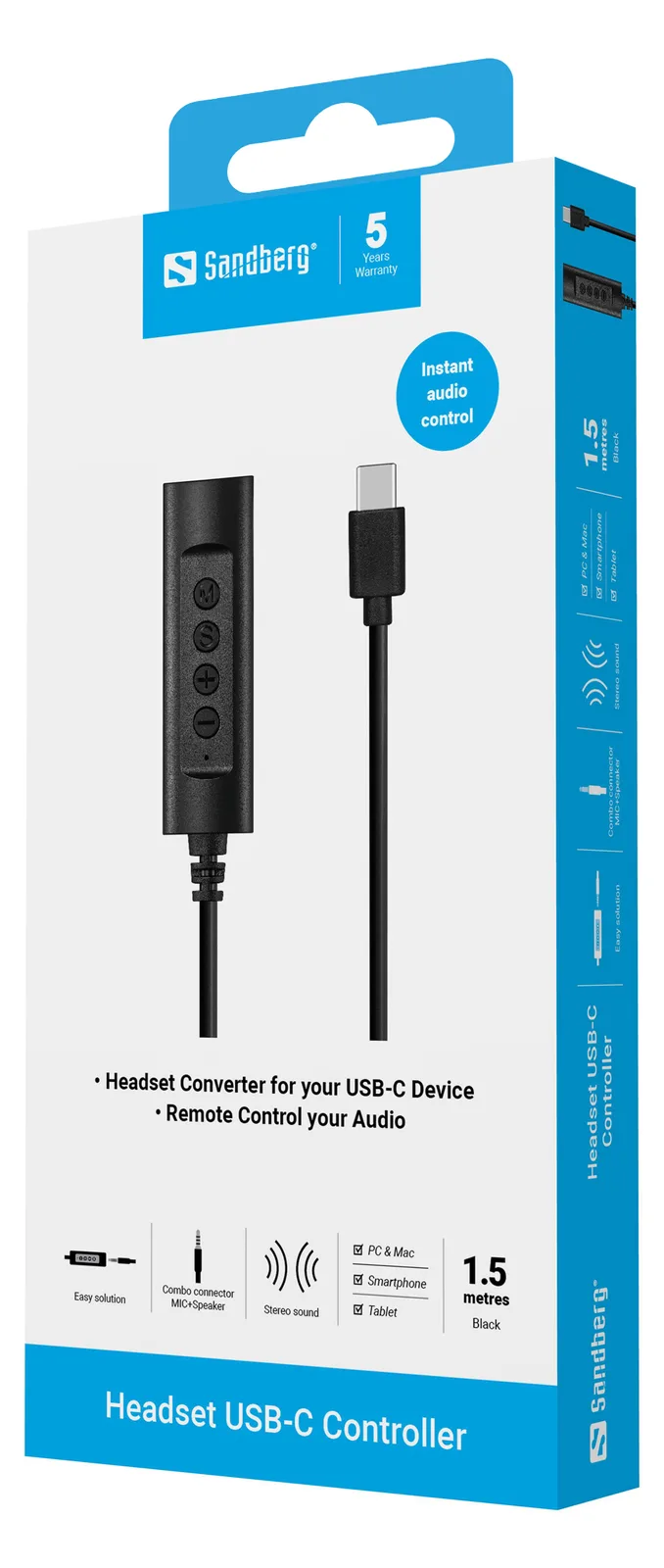 SANDBERG Headsetadapter - 4-poliger Mini-Stecker weiblich zu 24 pin USB-C männlich, Ansicht 2
