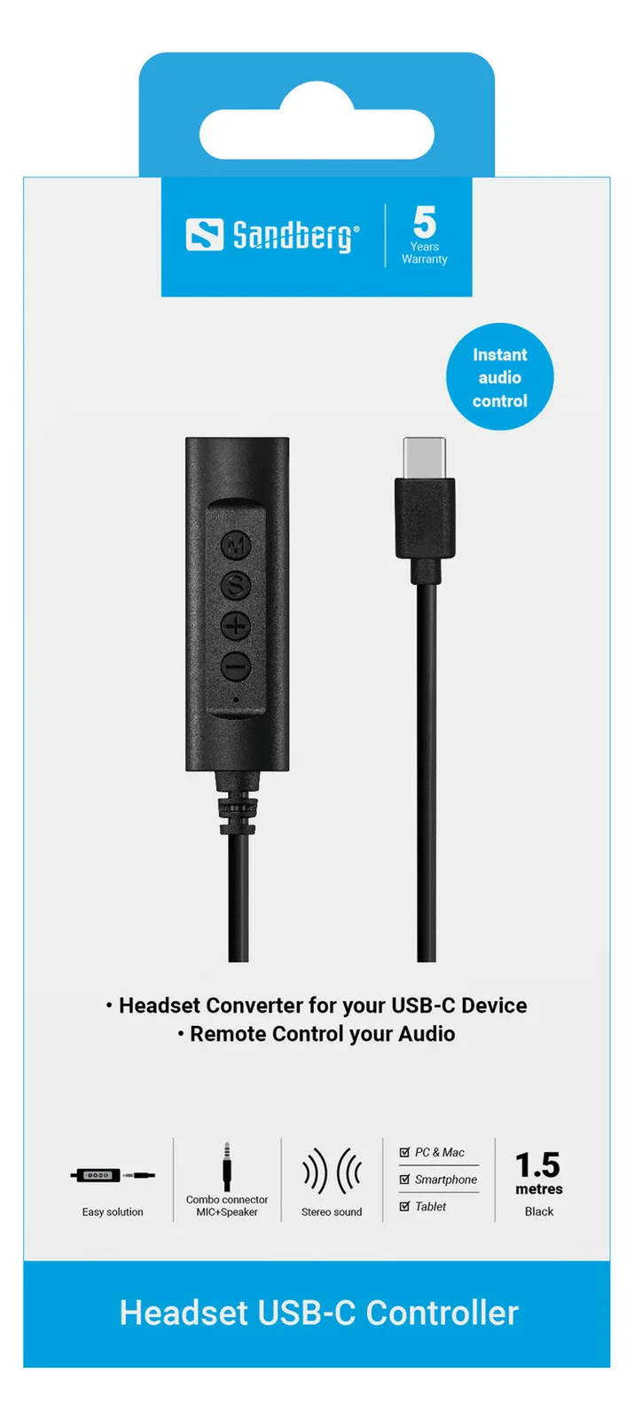 SANDBERG Headsetadapter - 4-poliger Mini-Stecker weiblich zu 24 pin USB-C männlich, Ansicht 3