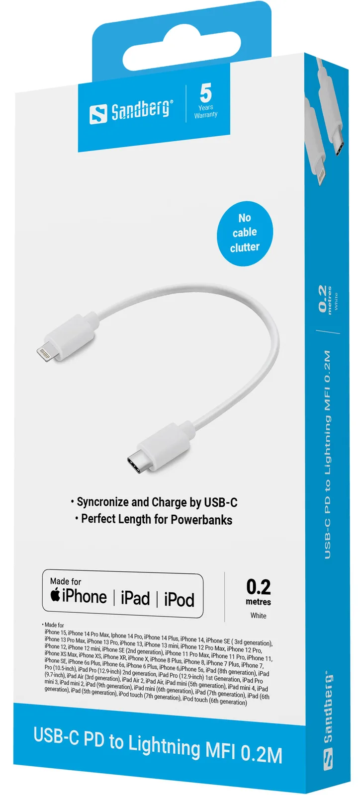 SANDBERG Lightning-Kabel - 24 pin USB-C männlich zu Lightning männlich, Ansicht 2