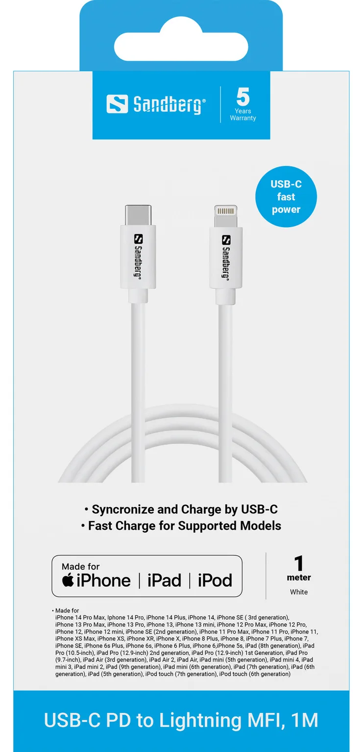 SANDBERG Lightning-Kabel - Lightning männlich zu 24 pin USB-C männlich, Ansicht 3