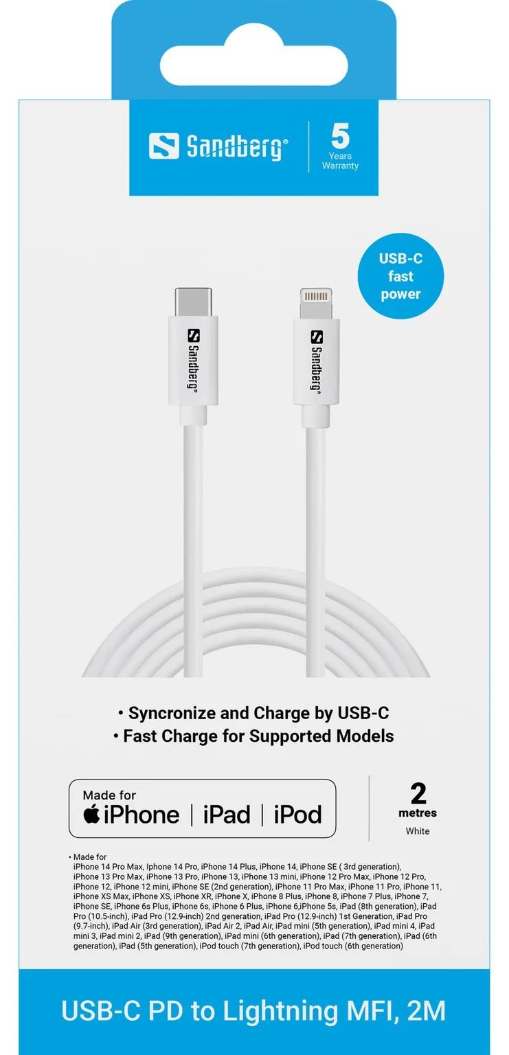 SANDBERG Lightning-Kabel - Lightning männlich zu 24 pin USB-C männlich, Ansicht 3
