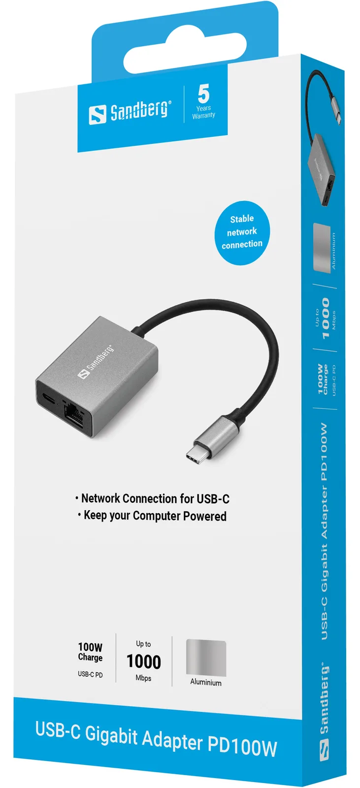 SANDBERG Netzwerkadapter - USB-C - Gigabit, Ansicht 2