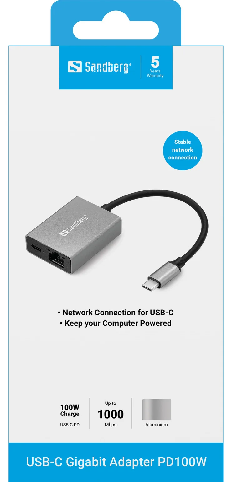 SANDBERG Netzwerkadapter - USB-C - Gigabit, Ansicht 3
