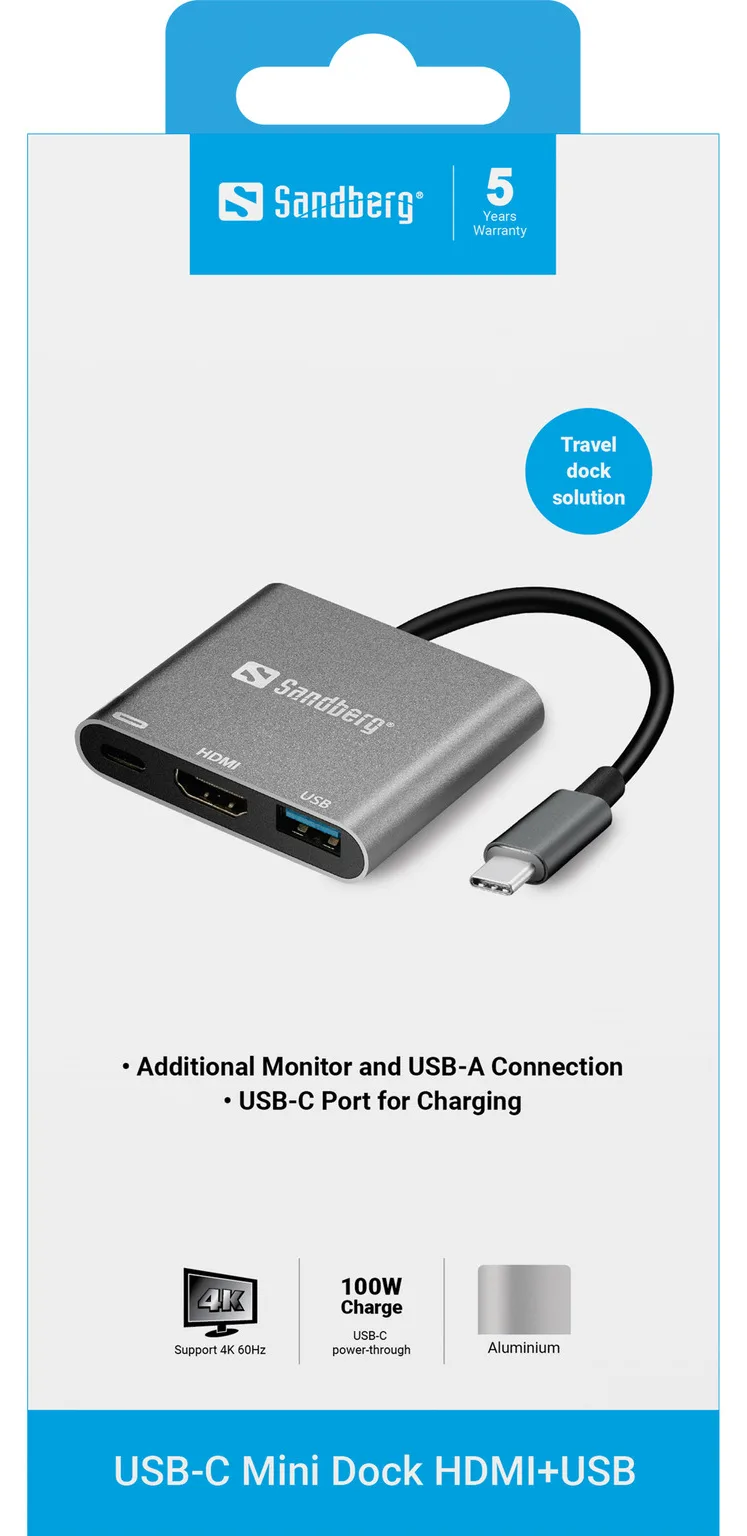 SANDBERG USB-C Mini Dock HDMI+USB - Dockingstation, Ansicht 3