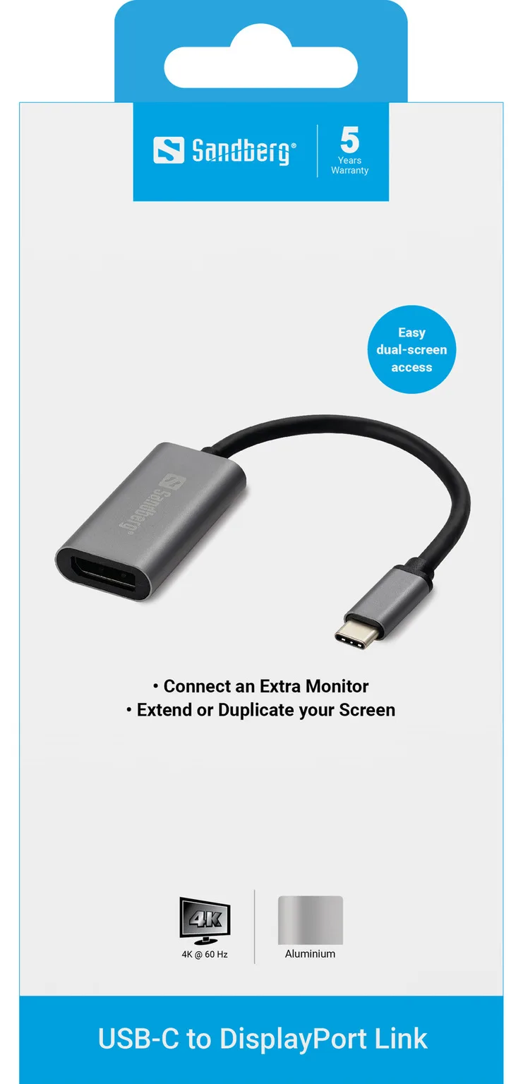 SANDBERG USB-C to DisplayPort Link - Externer Videoadapter, Ansicht 3
