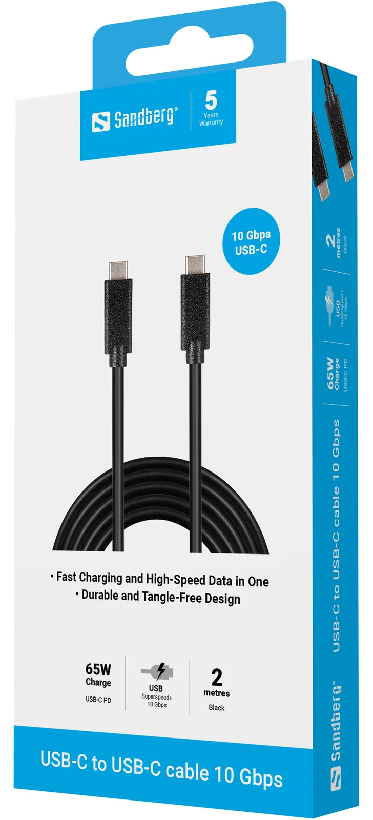 SANDBERG USB-Kabel - USB-C (M) bis USB-C (M) - Schwarz, Ansicht 2