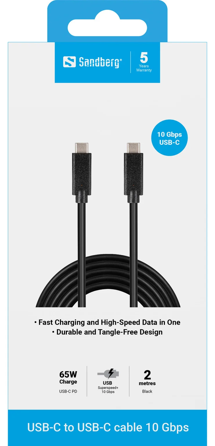 SANDBERG USB-Kabel - USB-C (M) bis USB-C (M) - Schwarz, Ansicht 4