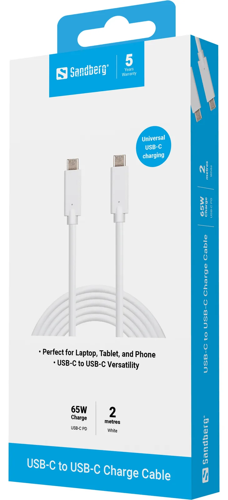 SANDBERG USB-Kabel - USB-C (M) bis USB-C (M) - Weiß, Ansicht 2