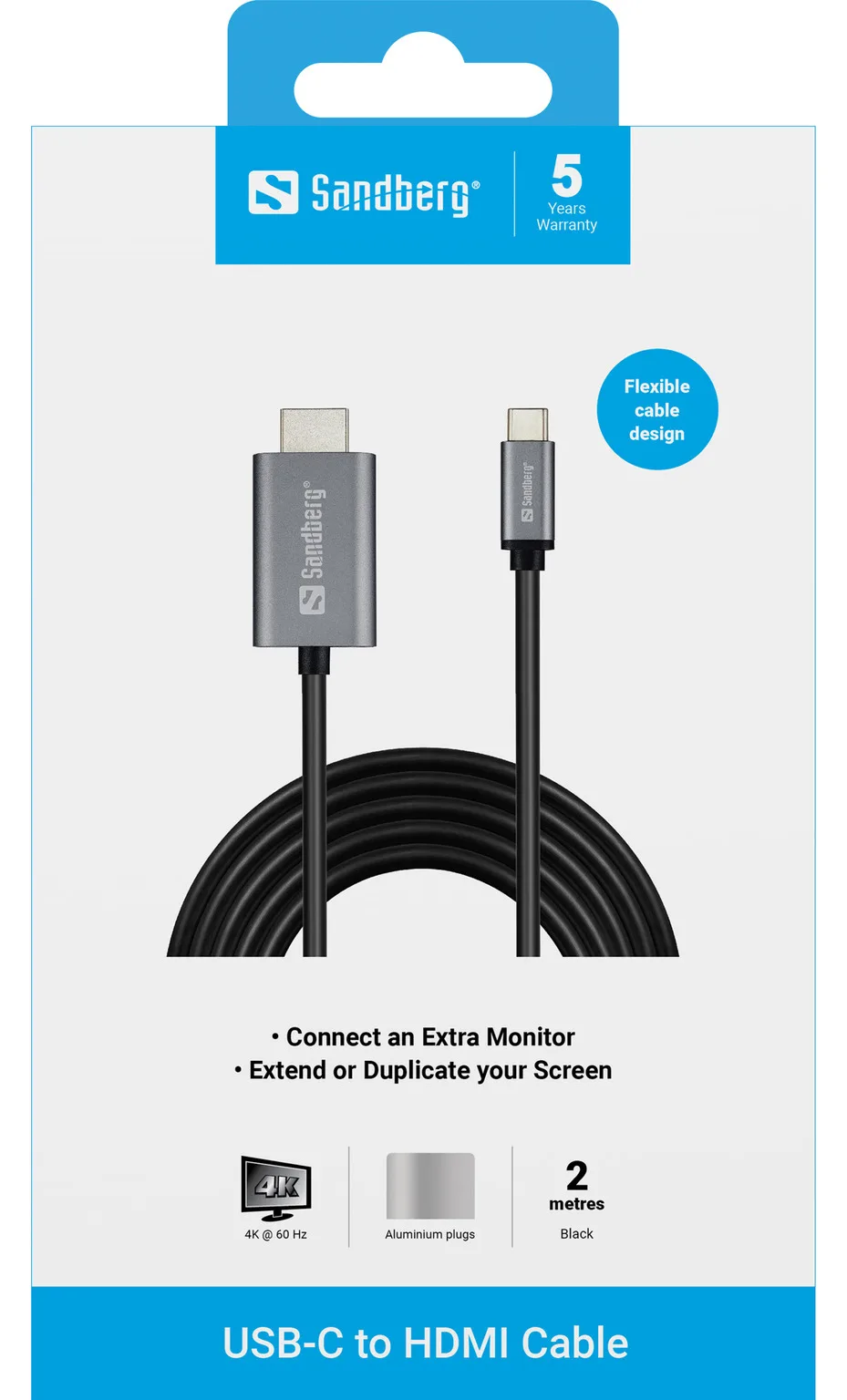 SANDBERG Video- / Audiokabel - USB-C männlich bis HDMI männlich, Ansicht 3