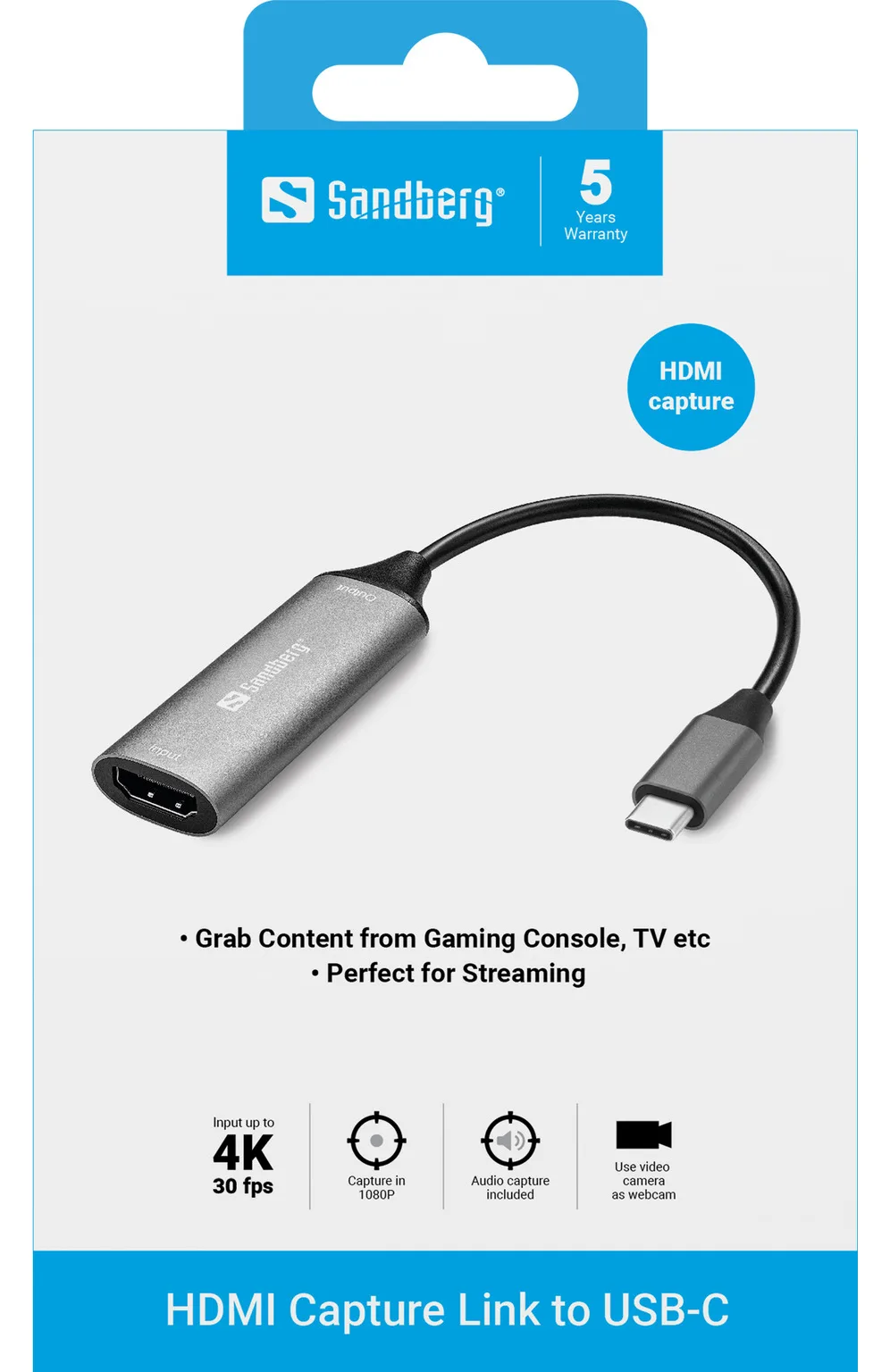 SANDBERG Videoadapter - HDMI weiblich zu 24 pin USB-C männlich, Ansicht 3