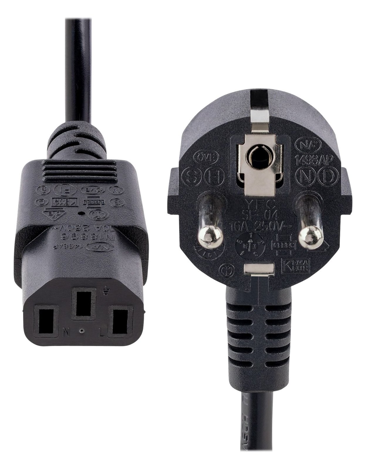 StarTech.com 1m (3ft) Computer Power Cord, 18AWG, EU Schuko to C13 Power Cord, 10A 250V, Black Replacement AC Cord