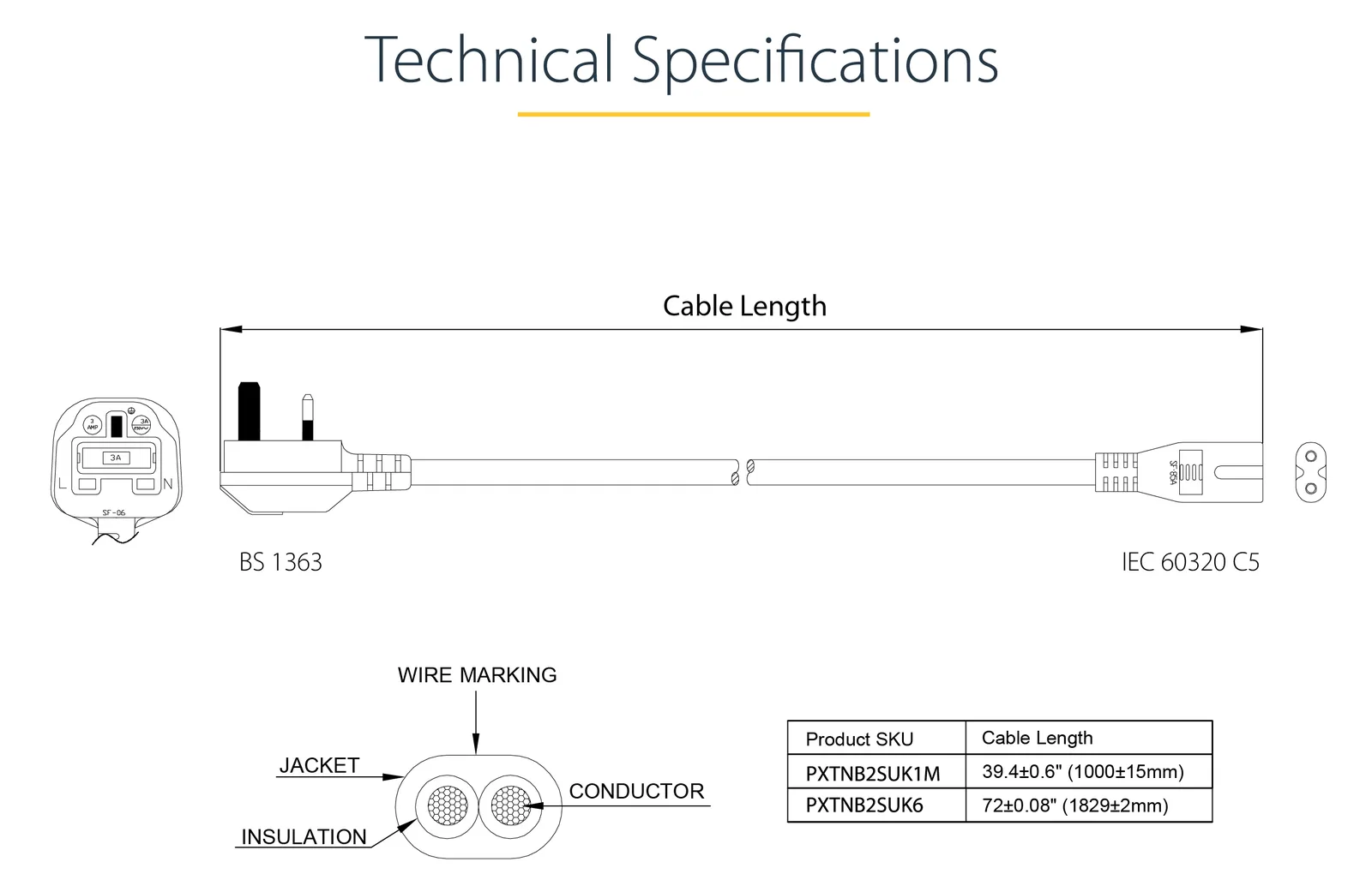 StarTech.com 1m Standard Laptop Stromkabel für UK - BS-1363 auf IEC320 C7 Netzkabel - Stromkabel - IEC 60320, Ansicht 2