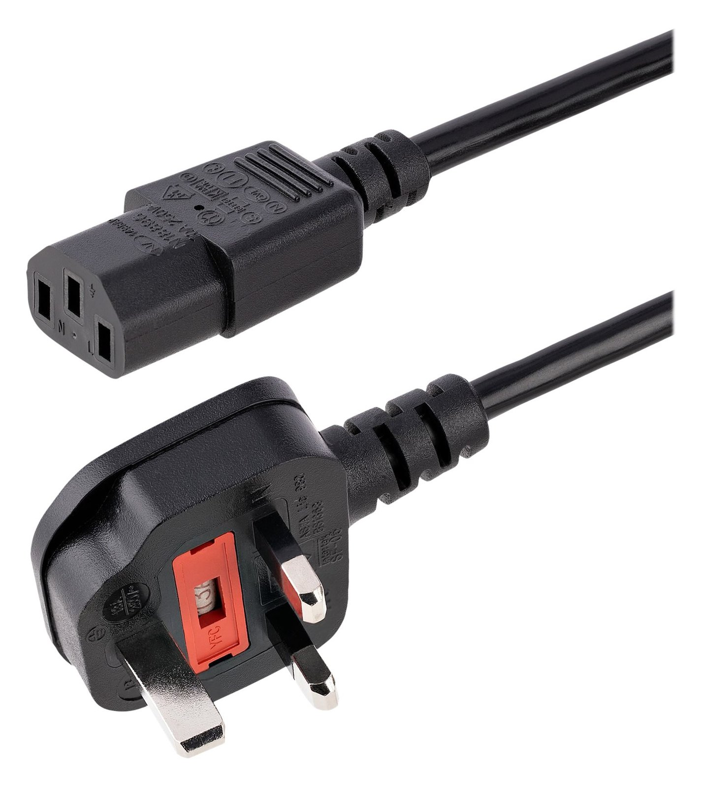 StarTech.com 3ft (1m) UK Computer Power Cable, BS 1363 to C13 Power Cord, 18AWG, 10A 250V, Black Replacement AC Power