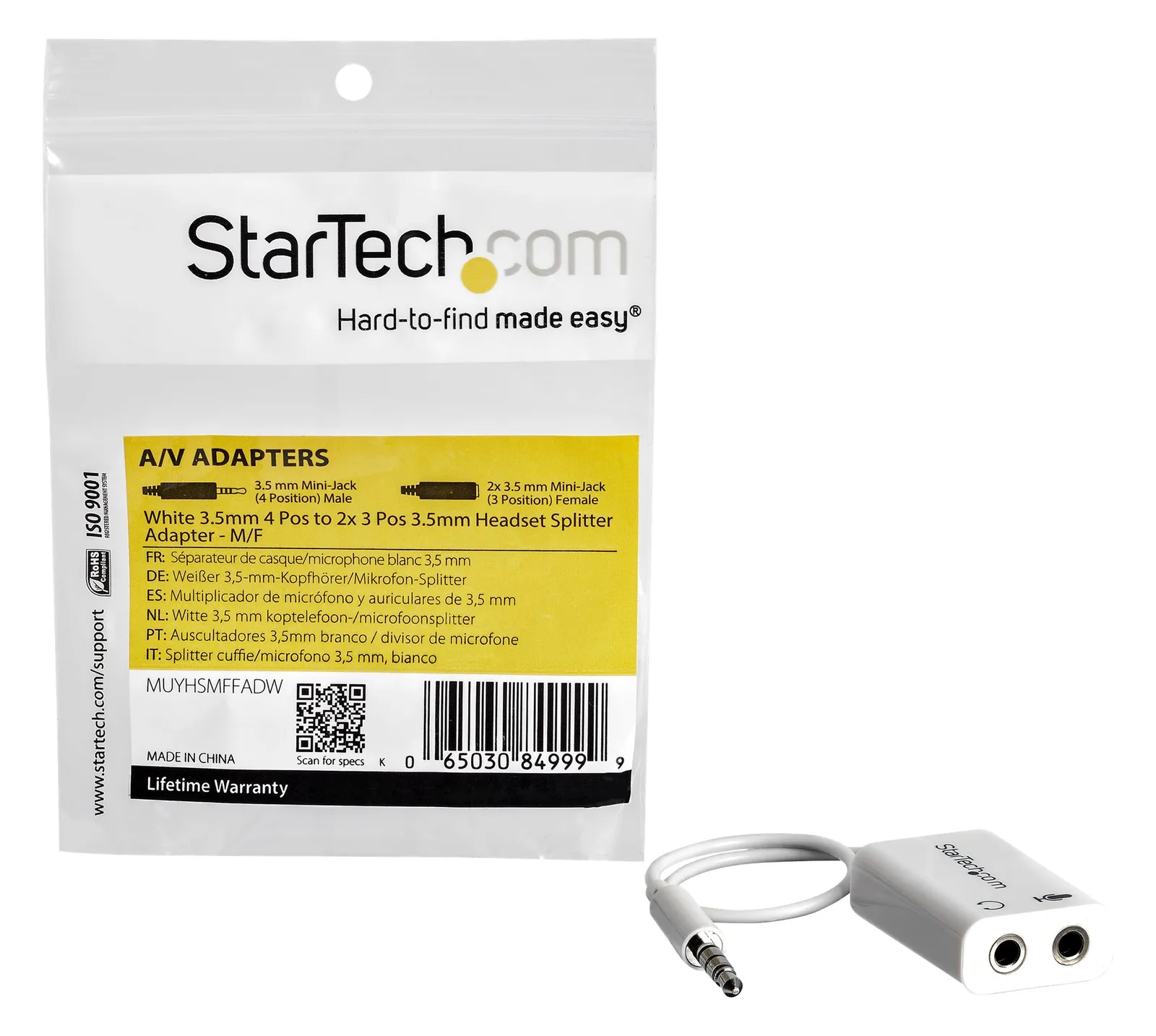 StarTech.com 4 Position Microphone and Headphone Splitter 3.5 mm 4 Pin / 4 Pole Mic and Audio Combo Splitter Cable, Ansicht 3