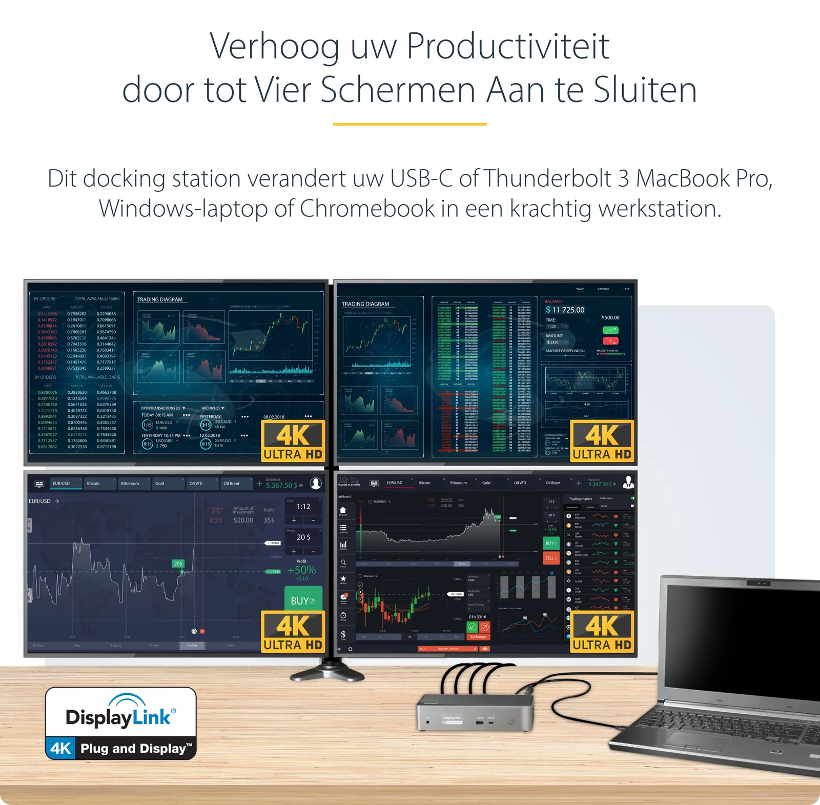 StarTech.com USB-C Dock, 4K 60Hz Quad Monitor DisplayPort & HDMI, Universal USB C Docking Station, Ansicht 2