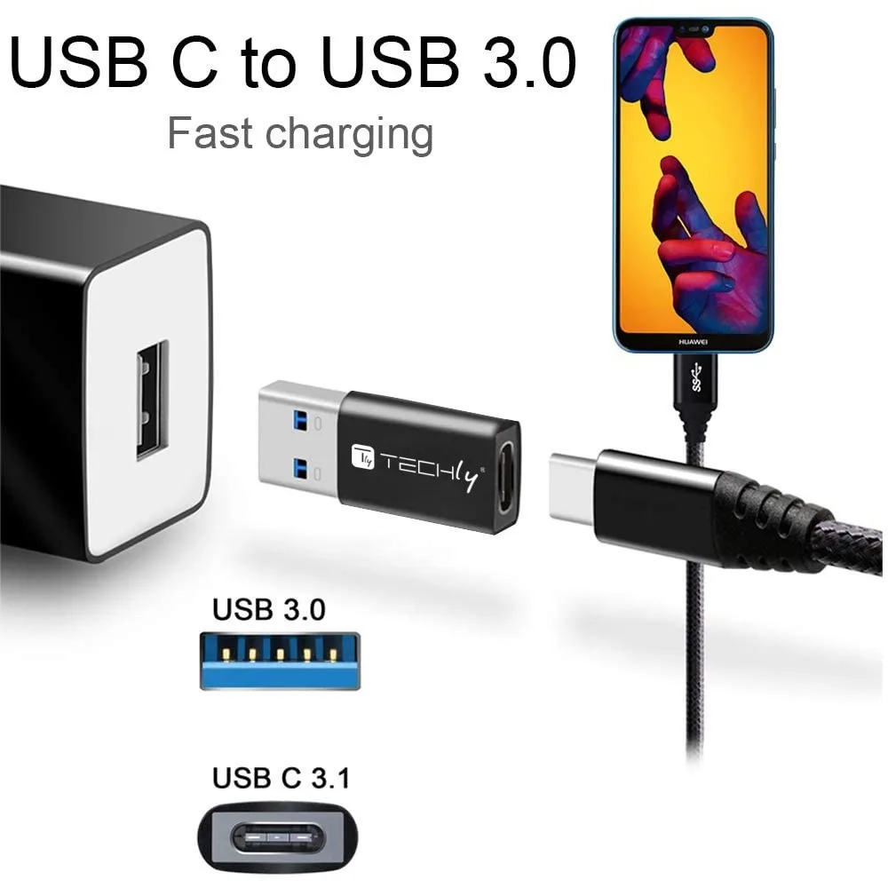 Techly Adapter USB-A M auf USB-C F, USB 3.0, schwarz - Adapter - Digital/Daten, Ansicht 4